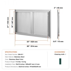 Kaapin ovi ulkokeittiöön upotettava kaksiosainen ruostumaton teräs 914x534 mm