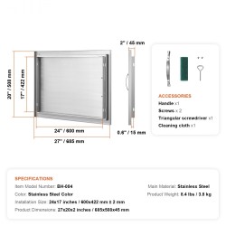 Ulkokeittiön eristysovi ruostumaton teräs yksilehtinen upotettava 685x508 mm kahvalla