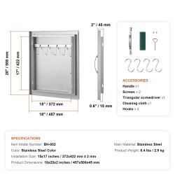Upotettava ruostumaton teräs ulkokeittiön kaapin luukku kahvalla 457x508 mm