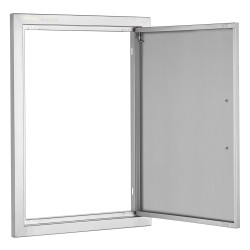 Ulkokeittiön seinään upotettava ruostumaton teräsovi 457x610 mm kahvalla