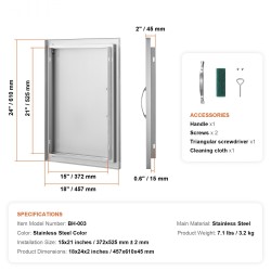 Ulkokeittiön seinään upotettava ruostumaton teräsovi 457x610 mm kahvalla