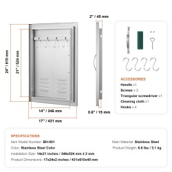 Ulkokeittiön ovi ruostumatonta terästä 610x431 mm kahvalla irrotettava