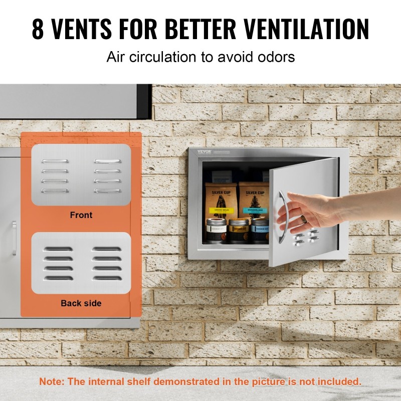 Ulkokeittiön ovi ruostumattomasta teräksestä 508x356 mm upotettava kahvalla