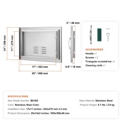 Ulkokeittiön ovi ruostumattomasta teräksestä 508x356 mm upotettava kahvalla
