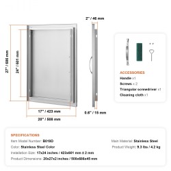 Ruostumaton teräs kaapin luukku 508x686x46 mm yksiosainen kahvallinen ulkokeittiöön