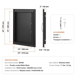 Huolto-ovi ulkokeittiöön kylmävalssattu teräslevy 415x570 mm mattamusta kahvalla