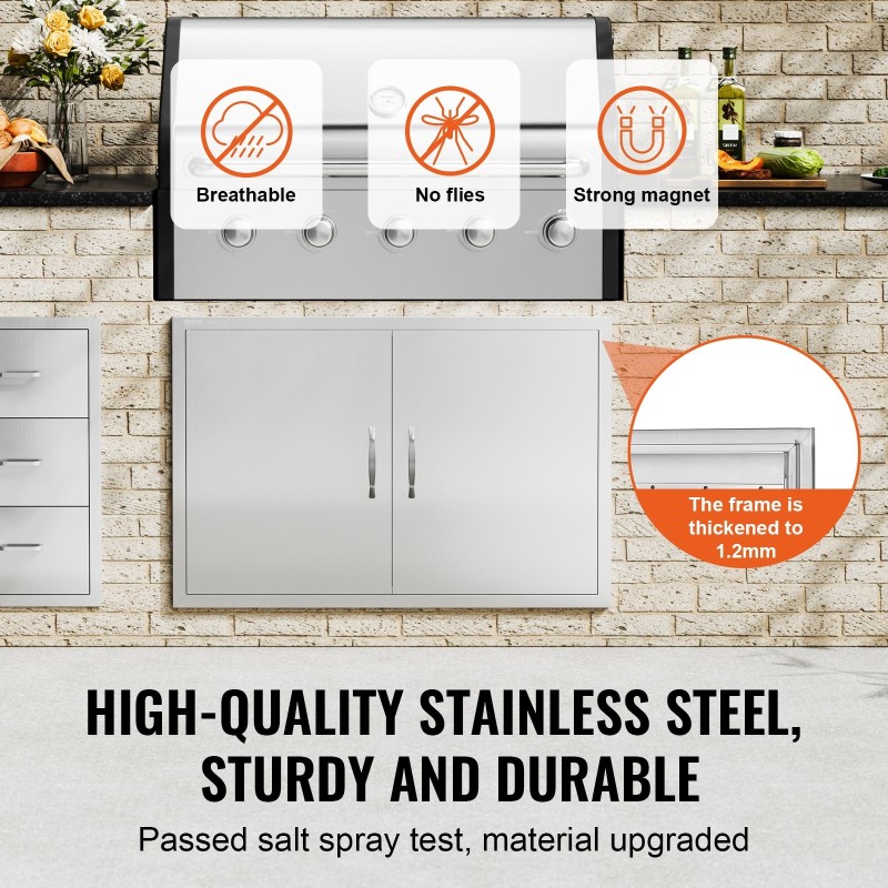 Ulkokeittiön kaksiosainen ruostumaton teräsluukku upotettava kahvalla 990x660 mm