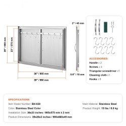 Ulkokeittiön kaksiosainen ruostumaton teräsluukku upotettava kahvalla 990x660 mm
