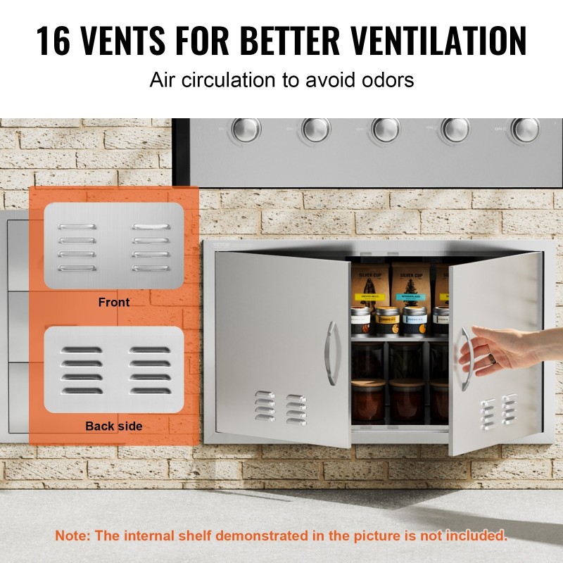 Seinään upotettava kaksiosainen ulkokeittiön kaapin ovi kahvalla ruostumattomasta teräksestä 914x534 mm