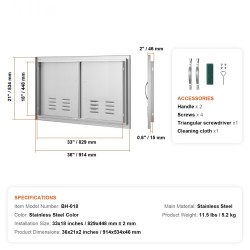 Seinään upotettava kaksiosainen ulkokeittiön kaapin ovi kahvalla ruostumattomasta teräksestä 914x534 mm