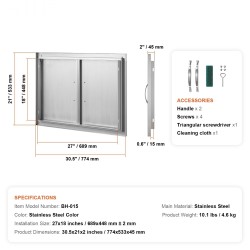 Ulkokeittiön kaksoisovi ruostumattomasta teräksestä 774x533 mm uppoasennettava kahvoilla
