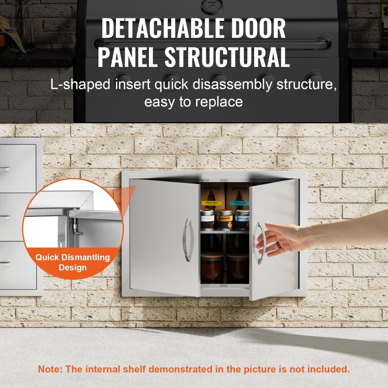 Ulkokeittiön kaappiovi ruostumatonta terästä 711x482 mm irrotettava kahvalla