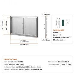 Ulkokeittiön kaksiosainen ruostumaton teräsovi 915x533x46 mm kahvoilla