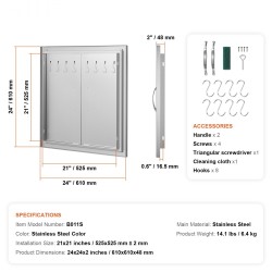 Ulkokeittiöovi ruostumatonta terästä 610x610x48 mm irrotettava kahvalla kaappeihin ja grillisaarekkeisiin