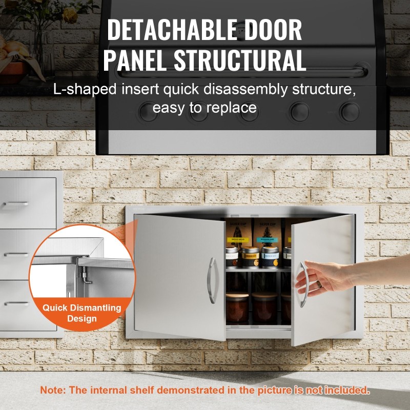 Ulkokeittiön kaksiosainen ovi ruostumatonta terästä 863x482x46 mm vetimillä