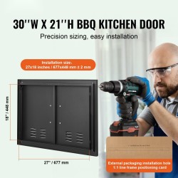 Teräsovi ulkokeittiöön kaksiosainen kylmävalssattu 762x533 mm mattamusta vetimillä ja ilma-aukoilla