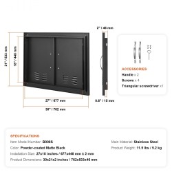 Teräsovi ulkokeittiöön kaksiosainen kylmävalssattu 762x533 mm mattamusta vetimillä ja ilma-aukoilla
