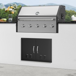 Teräsovi ulkokeittiöön kaksiosainen kylmävalssattu 762x533 mm mattamusta vetimillä ja ilma-aukoilla