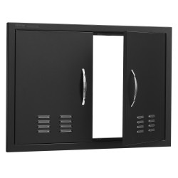 Teräsovi ulkokeittiöön kaksiosainen kylmävalssattu 762x533 mm mattamusta vetimillä ja ilma-aukoilla