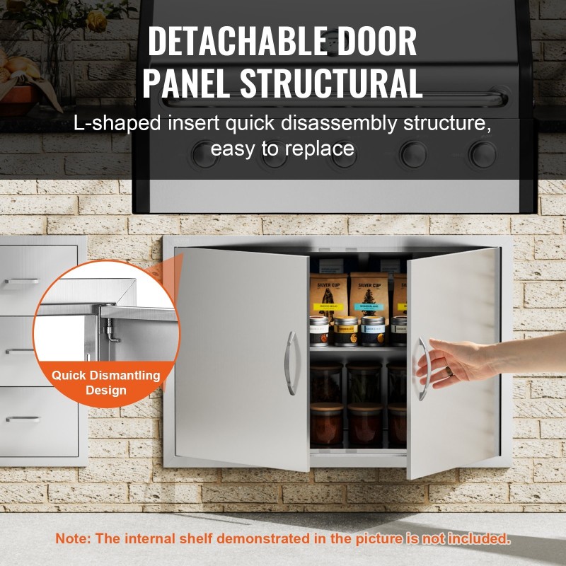 Ulkokeittiön kaksiosainen ruostumaton teräsovi 915 x 610 mm seinään asennettava ergonomisilla kahvoilla