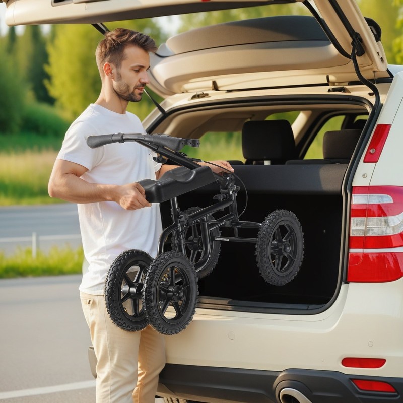 Polviskootteri hiiliteräsrunko 12-tuumaiset ilmakumirenkaat korkeussäädettävä ohjaustanko polvityyny kaksinkertainen