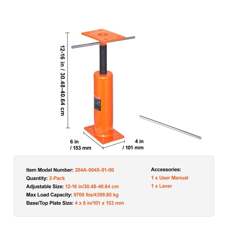 Lattiatunkki teräs säädettävä 30,5–40,6 cm 2 kpl 101×153 mm 4399 kg kantavuus