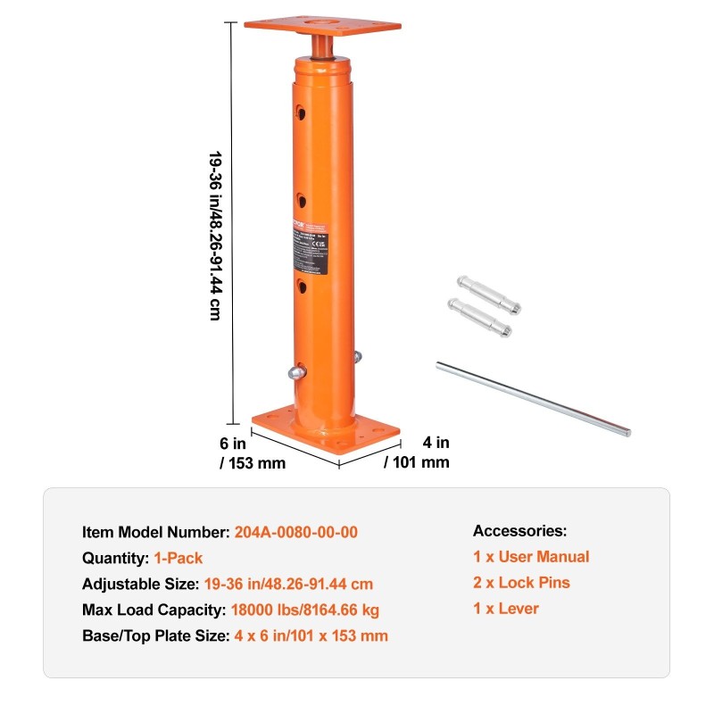 Teräs teleskooppitunkki väliaikaiseen tukeen säädettävä 48–91 cm jopa 8165 kg