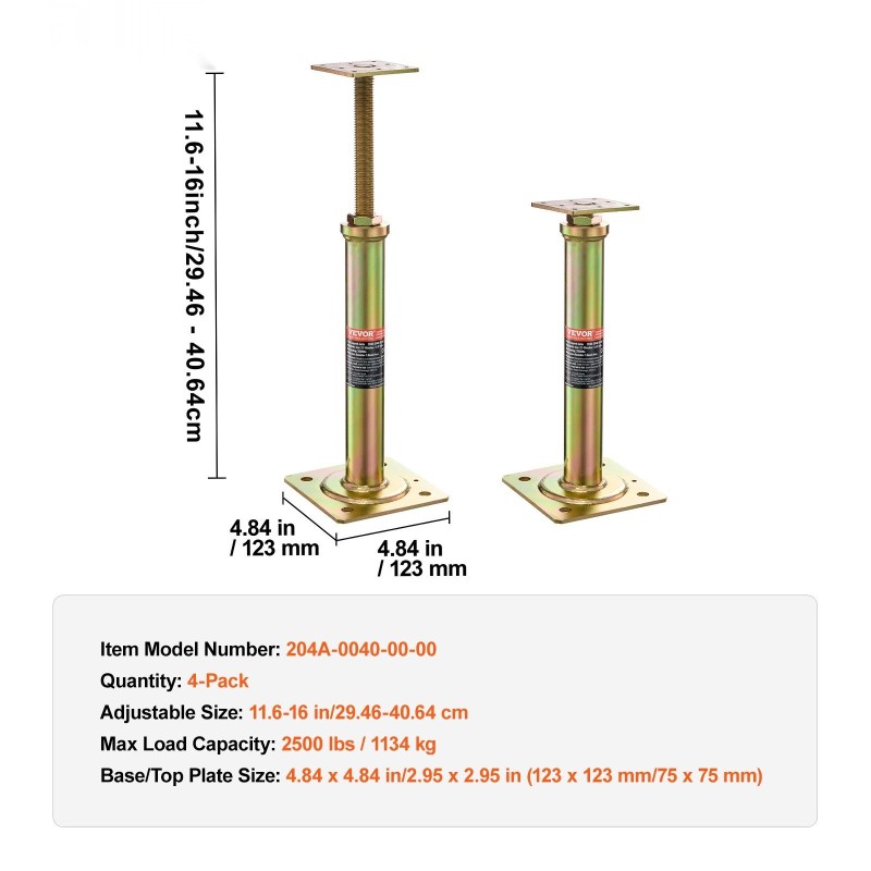Säädettävä teräslattiatunkki tilapäiseen tukeen 29,5–40,6 senttimetriä neljän kappaleen pakkaus