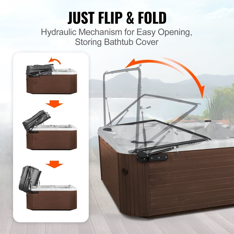 Kylpytynnyrin ja porealtaan kannennostin hydraulinen alumiinirakenteinen säädettävä leveys 175–245 cm molemmille sivuille