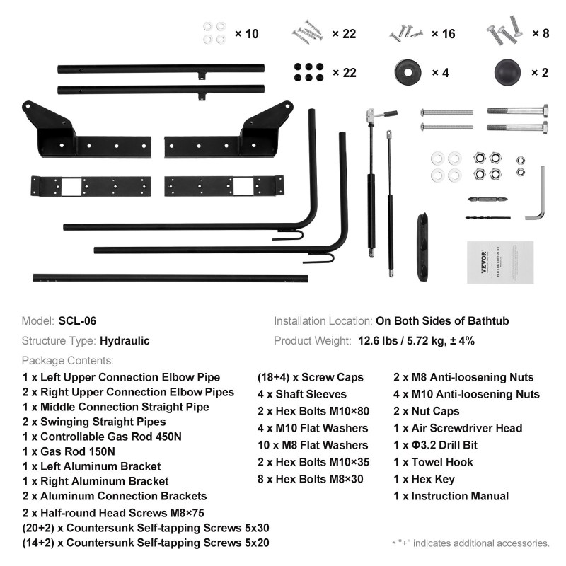 Kylpytynnyrin ja porealtaan kannennostin hydraulinen alumiinirakenteinen säädettävä leveys 175–245 cm molemmille sivuille