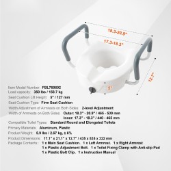 Korotettu WC-istuin 127 mm 158,7 kg alumiini pyöreisiin ja pitkänomaisiin WC-istuimiin