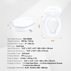 Korotettu wc-istuin 100 mm korotus PP-muovi 136 kg kantavuus yleismallinen sisältää wc-istuinkannen