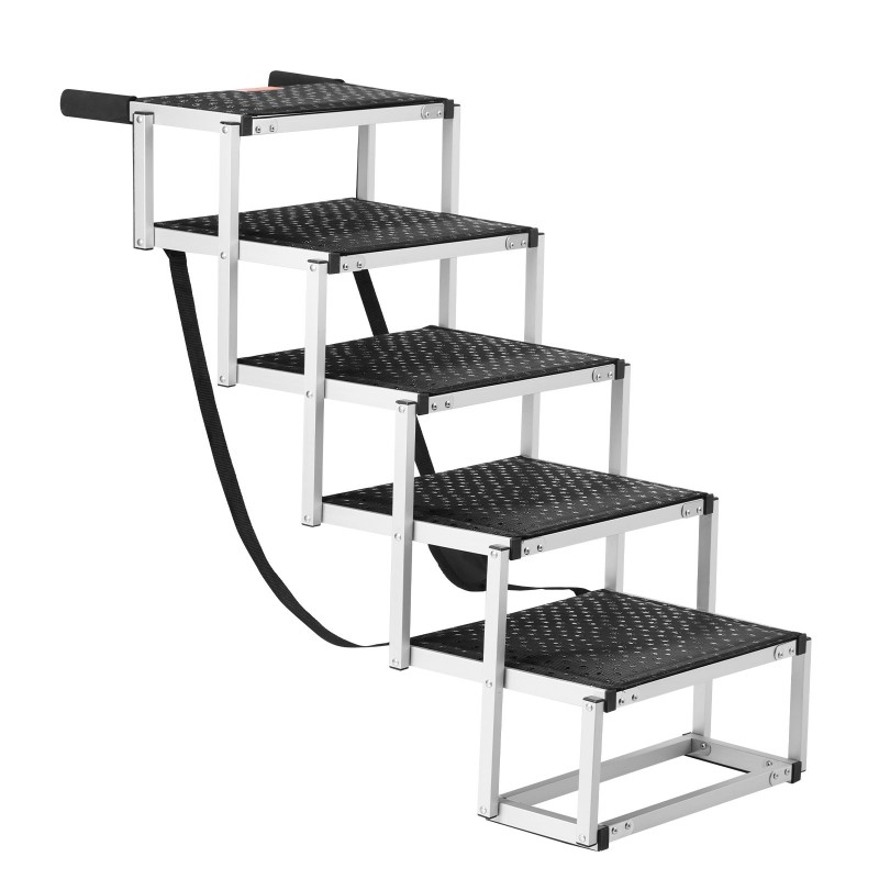 5-portaiset taitettavat koiranportaat autoon metallisaranoilla liukuesteellä 68 kilon kantavuus