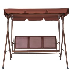 Puutarhakeinu seosteräsrunko kolmelle ruskea Teslin kangas säädettävä aurinkokatos