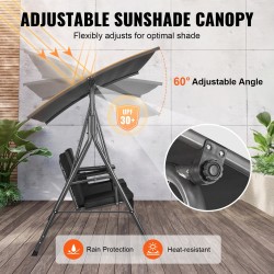 2-paikkainen ulkokeinu seosteräsrunko Oxford-kangasilla säädettävällä katoksella musta