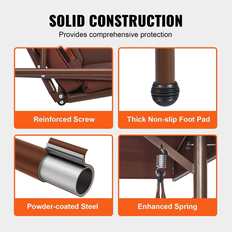3-paikkainen ulkokeinu jauhemaalatulla teräsrungolla ruskea säädettävällä katoksella irrotettavalla paksulla tyynyllä