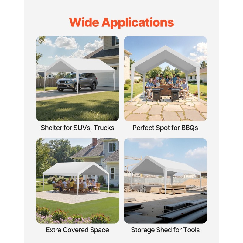 Autokatoksen vaihtopeite 210 g PE-kudottu kangas 6,09×3,65 m valkoinen vedenpitävä UV-suojattu