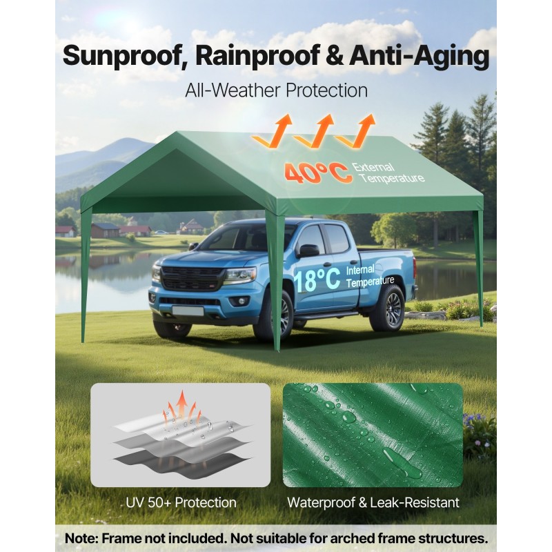 Autokatoksen kattopeite 3 x 6 m 210 g PE-kangas PU-pinnoite tummanvihreä