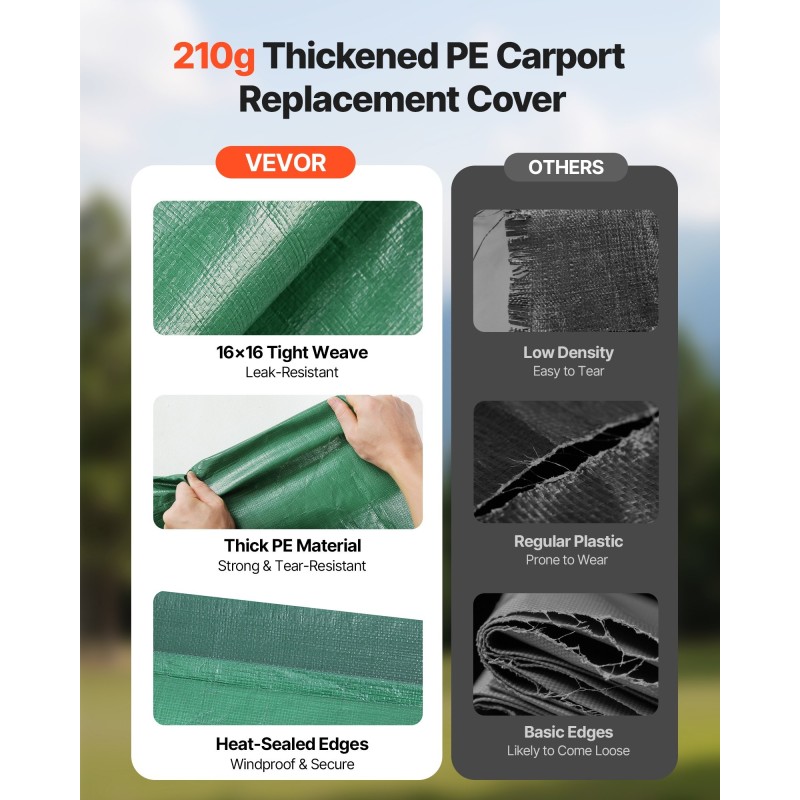 Autokatoksen kattopeite 3 x 6 m 210 g PE-kangas PU-pinnoite tummanvihreä