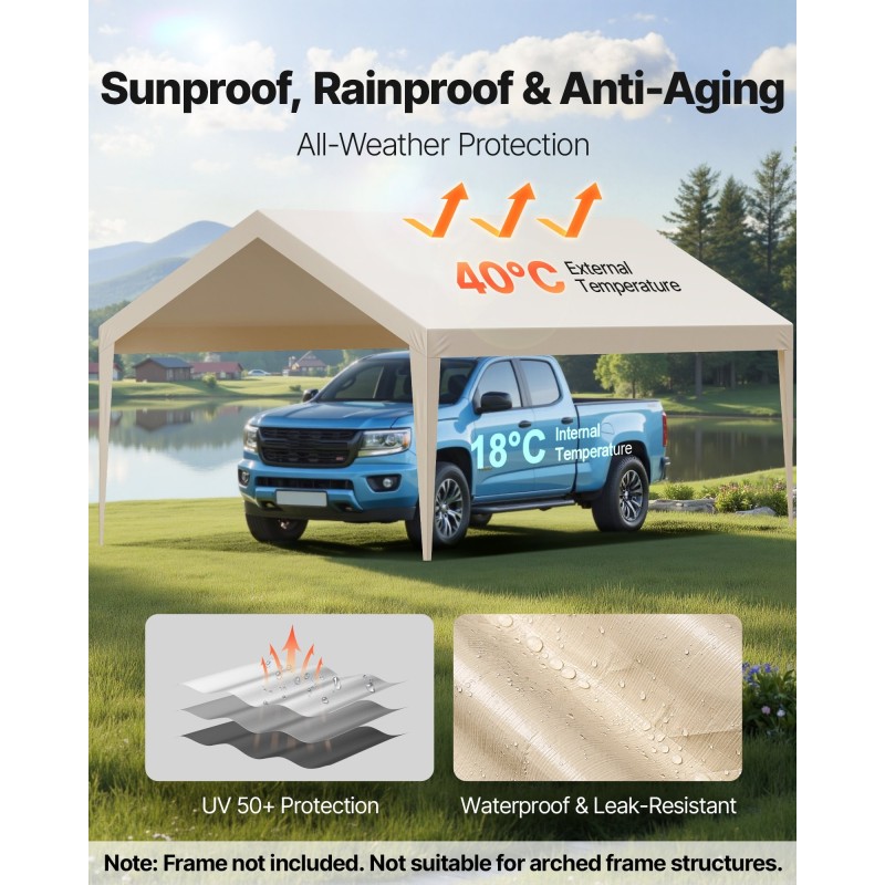 Autokatoksen vaihtopeite 210g PE-kudottu 3,6 x 6 m vedenpitävä UV-suojattu beige