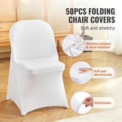 Tuolinsuojat joustava spandex-kangas kokoontaitettaville tuoleille valkoinen 50 kpl