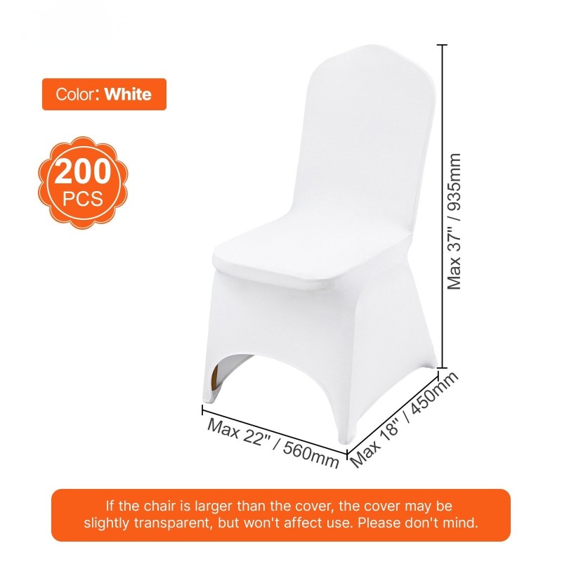 Taitettavien tuolien päälliset polyesteri spandex 200 kpl valkoinen juhlakäyttöön