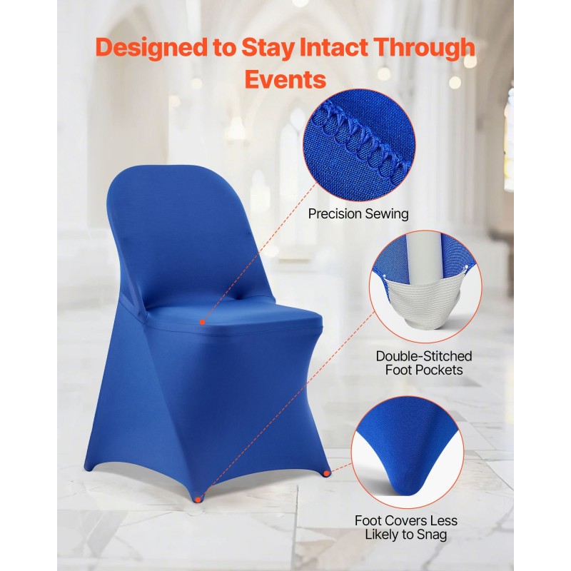 Tuolinsuojukset polyesteri-spandex-kankaasta siniset 50 kpl tasapintaisille tuoleille 450x460x770 mm