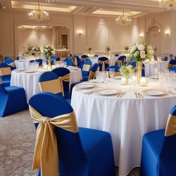 Tuolinsuojukset polyesteri-spandex-kankaasta siniset 50 kpl tasapintaisille tuoleille 450x460x770 mm