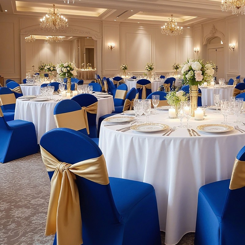 Tuolinsuojukset polyesteri-spandex-kankaasta siniset 50 kpl tasapintaisille tuoleille 450x460x770 mm