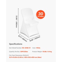 Tuolinpäälliset polyesteri-spandex valkoiset 30 kpl sopivat juhla- ja bankettituoleille