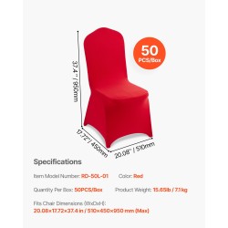 Tuolinpäälliset polyesteri-elastaani 50 kpl punaiset täyspitkät 510x450x950 mm