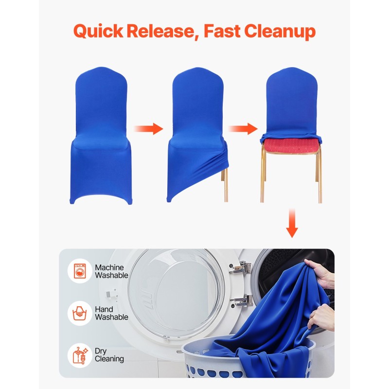 Tuolinpäälliset polyesteri-spandex-seos 50 kpl kuninkaansininen tasapintaisille tuoleille 510×450×950 mm