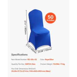 Tuolinpäälliset polyesteri-spandex-seos 50 kpl kuninkaansininen tasapintaisille tuoleille 510×450×950 mm