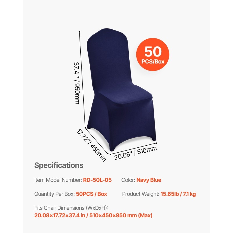 Tuolinpäälliset polyesteri spandex laivastonsiniset 50 kpl sopii enintään 510×450×950 mm